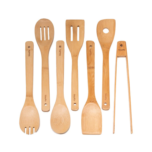 Wooden Spoons for Cooking 7-Pack - Bamboo Kitchen Utensils Set for Nonstick Cookware - Piscero Co